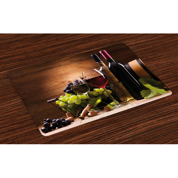 Wine Placemats Set of 4 Glasses of Red and White Wine Served with Grapes French Gourmet Tasting