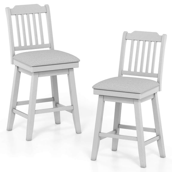Costway 25" Counter Height Bar Stools Set of 2 with Slatted Back Padded Seat & Footrest