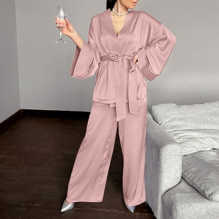 

Binmer Women Summer Pajama Suit V-neck Sleepwear Two Piece Set Pockets Pajama Sets