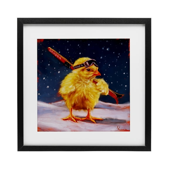 Stupell Industries Chick With Sticks Skiing Black Framed Print Under Glass design by Lucia Heffernan, 13 x 13