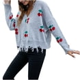 thumbnail image 1 of CEHVOM Nouveau Chandail à Col en V Imprimé Fruits pour Femmes, Chandail Court Ample à Franges Tricot 2023 Liquidation, 1 of 4