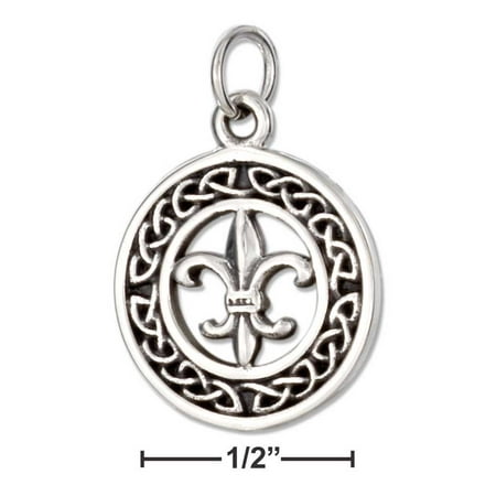 - STERLING SILVER CELTIC FLEUR-DE-LIS CHARM IN 15MM ROUND WREATH