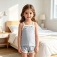 thumbnail image 5 of Juorvia Toddler Girls Summer Outfits 2pc Loungewear Cotton Classic Fitted Sleeveless Tops Color Spliced Shorts(9-10 Months,Gray), 5 of 6