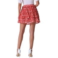 thumbnail image 3 of Falda mini skater floral de mujer Allegra K con cintura elástica y dobladillo en capas roja, 3 of 6