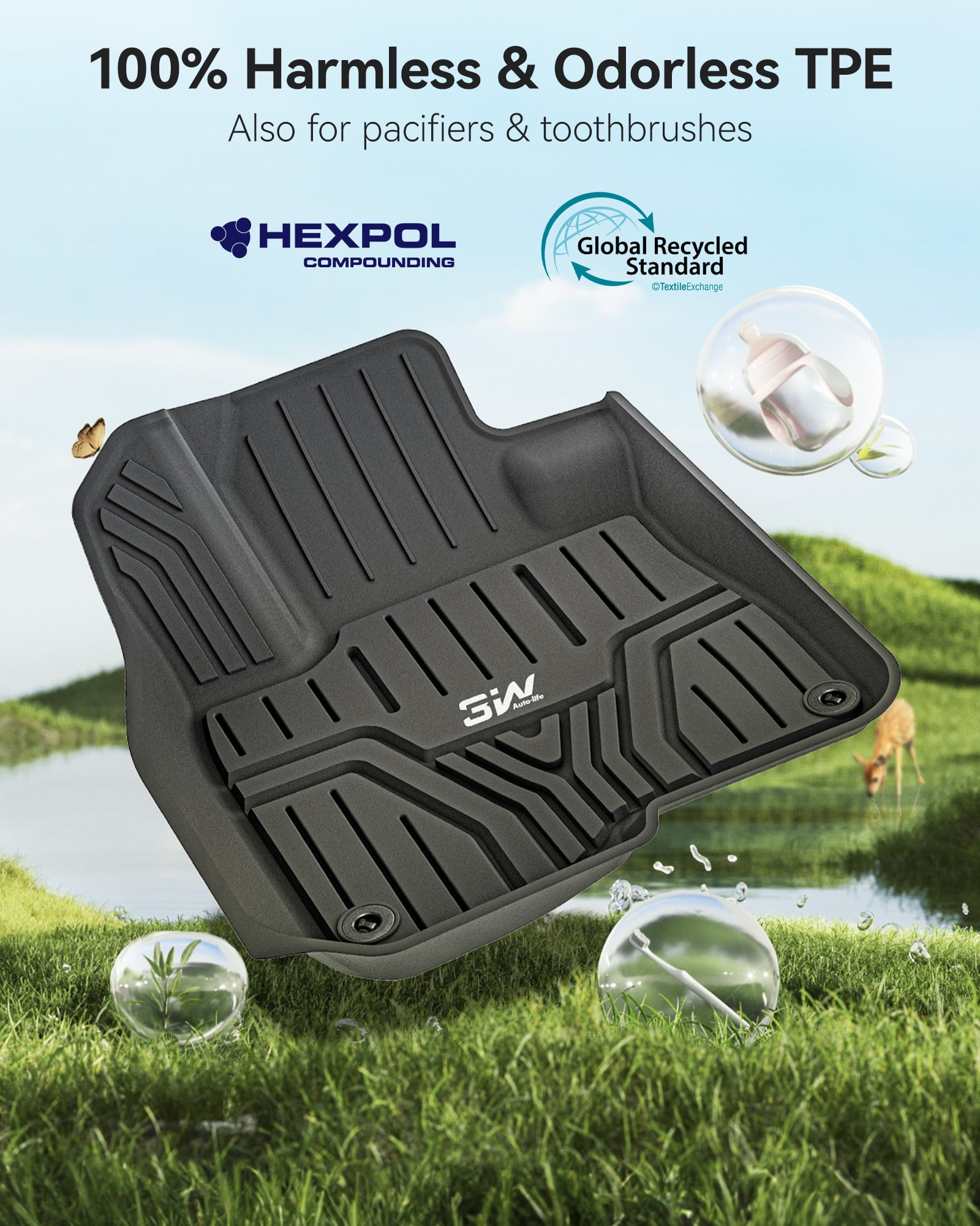 3W Floor Mats 2 Row w/ Trunk mat Cargo Liner for Honda CRV 2017-2020 2021 Custom Fit,Not For Hybrid Model