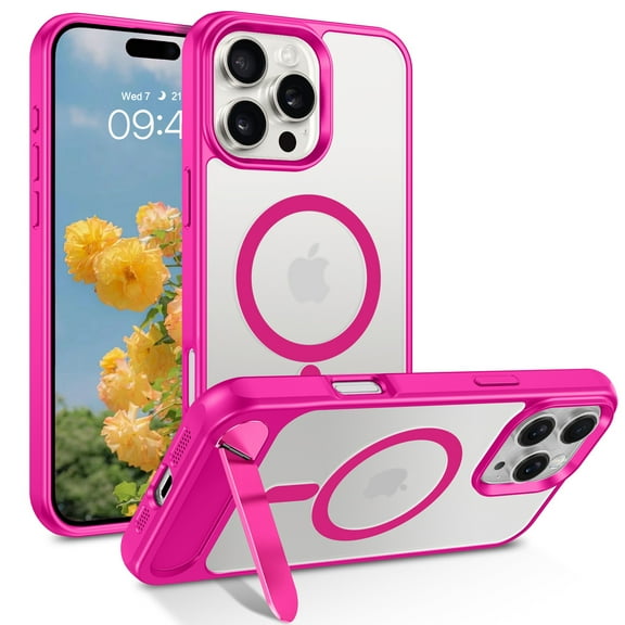 GUAGUA 2-in-1 Case for iPhone 16 Pro, 6.3" Built-in Invisible Stand, Magnetic Mobile Cover for iPhone 16 Pro, Phone Case with Stand Translucent Red