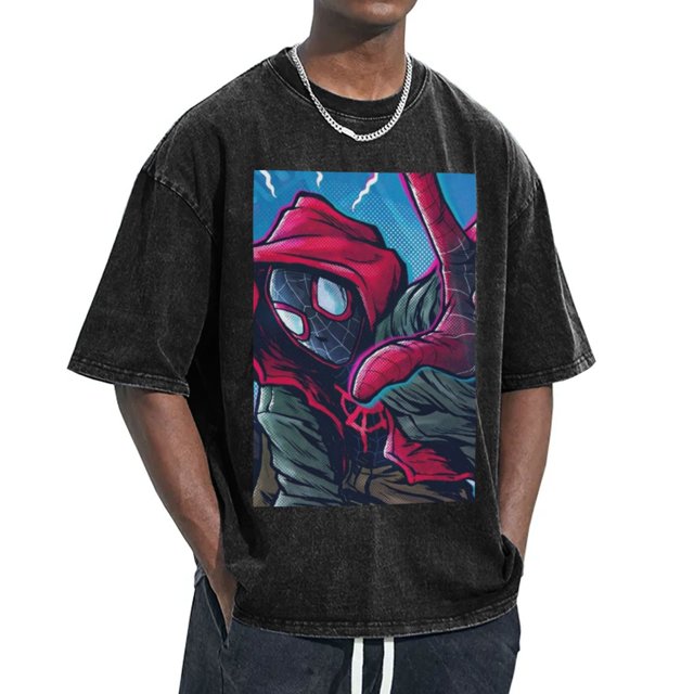 Spider-Man Men's Vintage Washed Drop Shoulder Short Sleeve T-Shirt