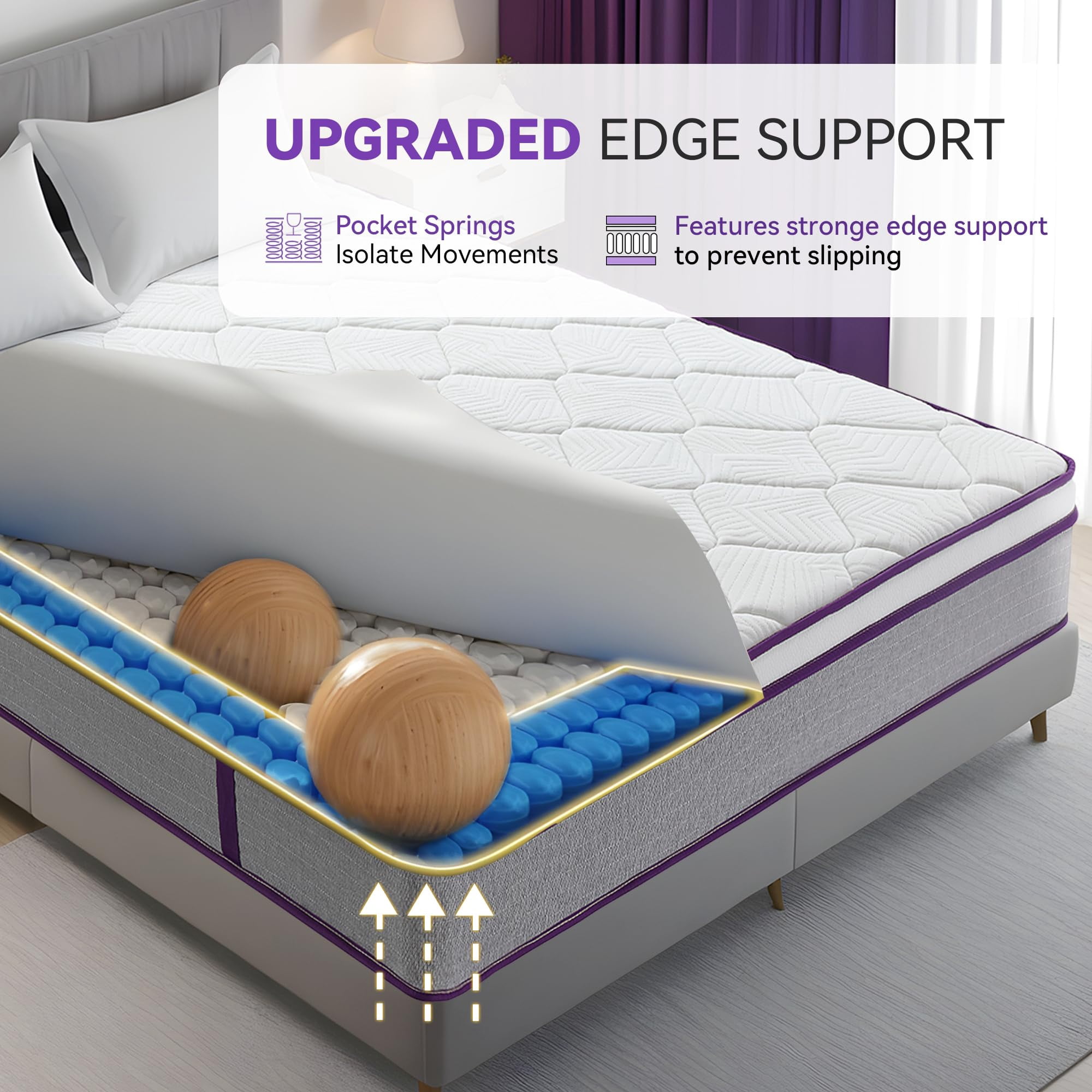 Full Mattress, 10 Inch Medium Firm Hybrid Mattresses with Gel Memory Foam and Pocket Springs, Pressure Relief & Firm Support, Medium Firm Full Bed Mattress in a Box, Motion Isolation, Edge Support