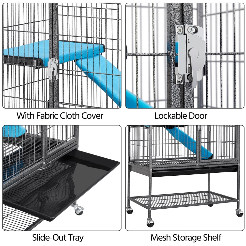 Renwick Rolling Metal Small Animal Cage with Removable Ramp and Platform, Hammered, Black