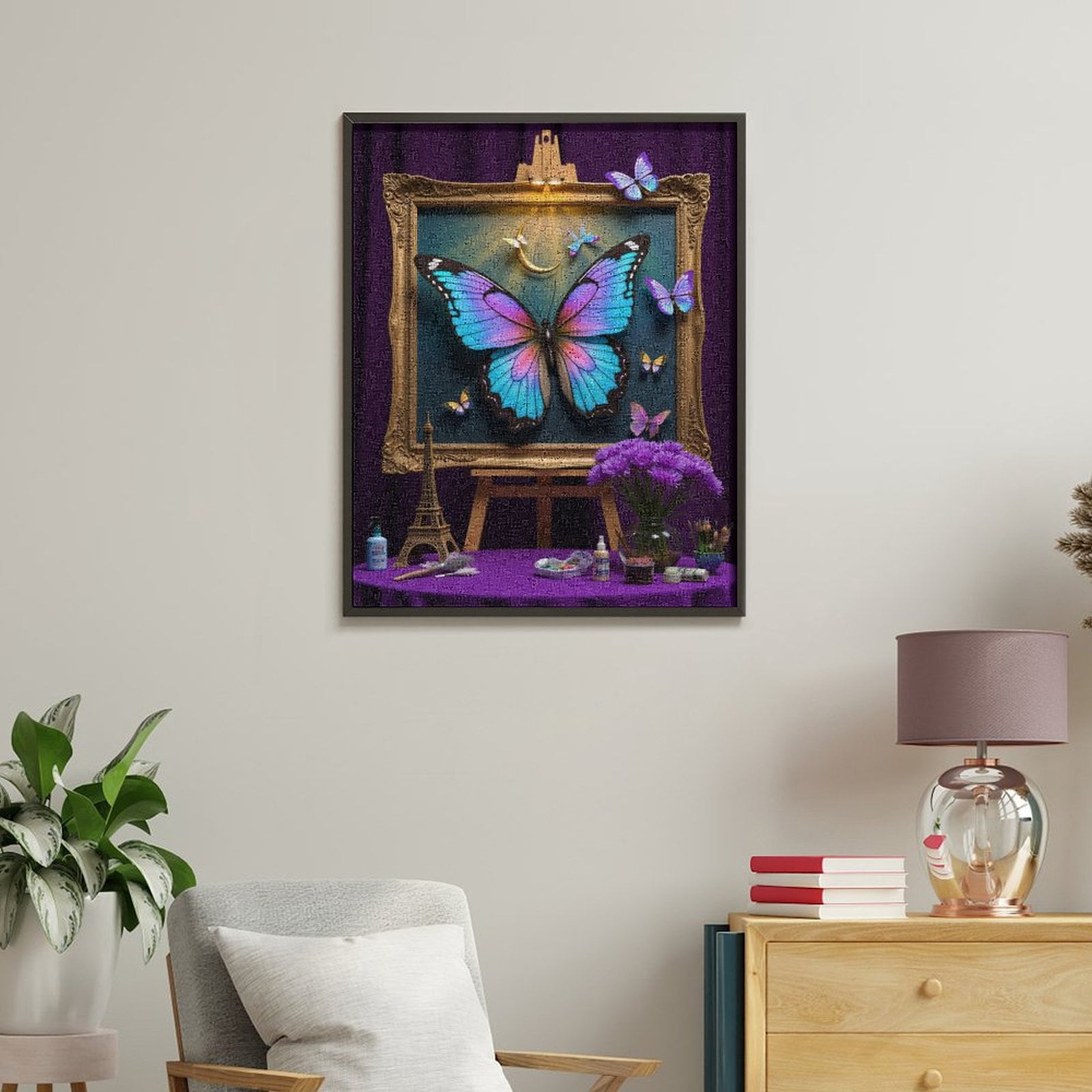 Paint By Numbers Kit for Adults Beginner - DIY Moonlit Butterfly Art Display Canvas Painting Kits for Adults, Frameless Paint By Number for Adults for Home Wall Decor 16x20 Inch