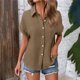thumbnail image 2 of Auralook Women Solid Blouses Short Sleeve Button Down Shirts Turndown Collar Business Casual Dressy Work Tops Summer Spring Clothes, 2 of 8