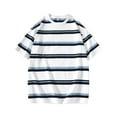 thumbnail image 2 of LYEAA Mens Casual Shirts Short Sleeve Crew Neck Loose Summer Pullover T-shirts Striped Soft Comfortable Breathable Men's Tops White 2XL, 2 of 4