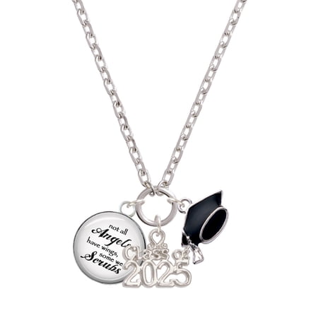 Delight Jewelry Domed Angels Wear Scrubs - Silver-tone Class of 2025 Graduation Zoey Necklace, 28"