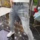 thumbnail image 4 of Pantalones vaqueros ajustados con estampado gráfico para hombre, pantalones vaqueros ajustados estilo punk con diamantes de imitación, pantalones vaqueros ajustados y holgados de estilo gótico para in, 4 of 4