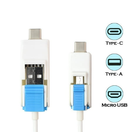 4in Cable - V-smart LM04 4 in 1 Quick Charge Cable (USB 2.0+TypeC to MicroUSB+TypeC) for Android Mobile Devices Tablet PC Computers and MacBook 3.3ft (1M) (White)