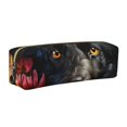 thumbnail image 1 of Balery Colorful Floral Black Dog Estuche de Lápices de Cuero Impreso, Estuche para Suministros de Arte, Estuche de Lápices con Cremallera, Estuche de Almacenamiento de Papelería, 1 of 7