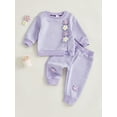 thumbnail image 2 of Baby Girl 2Pcs Fall Outfits Long Sleeve 3D Flower Split Tops + Pants Set Toddler Clothes, 2 of 5