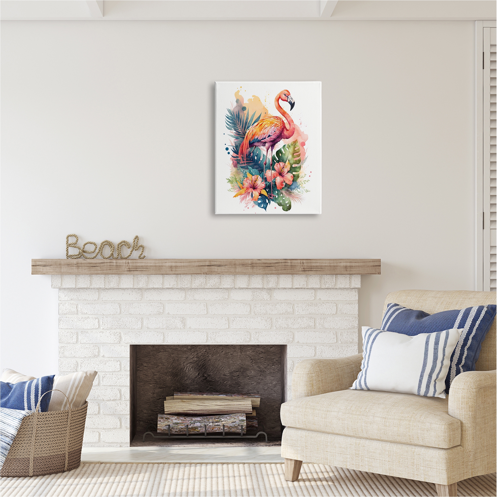 Stupell Industries Modern Tropical Flamingo Animals & Insects Painting Gallery Wrapped Canvas Art Print Wall Art, 24 x 30
