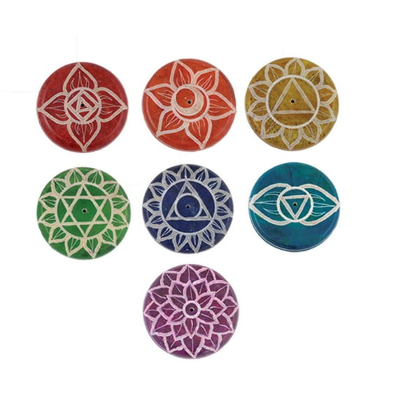 7 Chakra Stone Incense Burner Set | Incense Stick Holder Ash Catcher | Set of 7 Hand Painted Decorative Incense Plates for Meditation