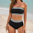 thumbnail image 3 of Efsteb Women's High Waisted Bikini Sets Solid Color Patchwork Swimwear Strapless Push Up Bathing Suit Two Piece Bathing Suit Beachwear (Black,S), 3 of 4