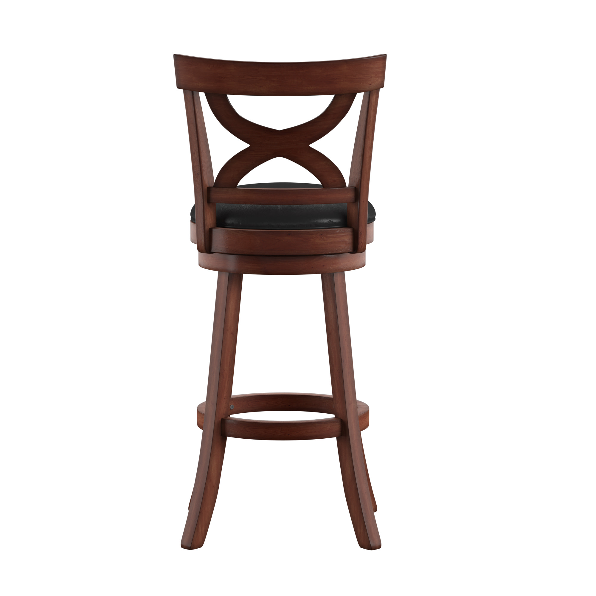 Weston Home Basalt High X-Back Black Upholstered Swivel Seat Bar Height Stool, Cherry Finish