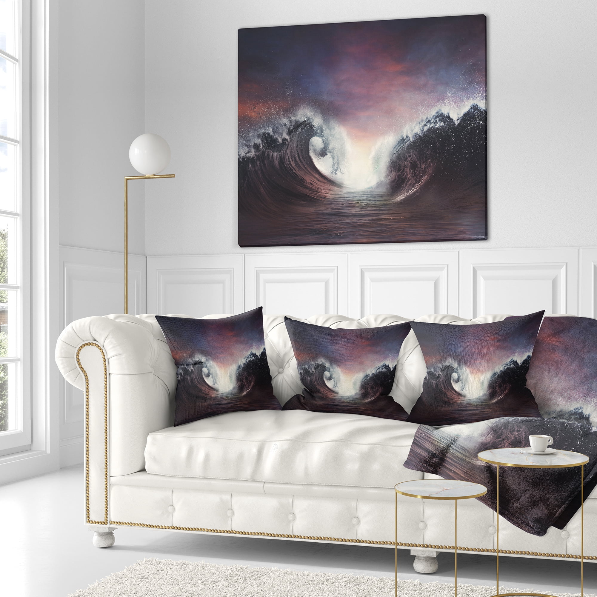 Designart Dark Parting Ocean with Colorful Clouds - Seascape Throw Pillow - 18x18