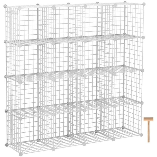 16 Cubes Organizer Wire Storage Origami Shelves Metal Grid Multifunction Shelving Unit Bookcase White Color Com 16 Cubes Organizer Wire Storage, Metal Wire Storage Cubes Organizer