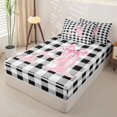 thumbnail image 2 of Manfei Monogrammed A Design Zipper Twin Comforter Sets with Fitted Sheet and 2 Pillowcases,Geometric Grid Print Zipper Bedding Set,Pink Reversible,4pcs, 2 of 7