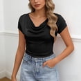 thumbnail image 2 of DHFJKG Cowl Neck T Shirts For Women Short Sleeve Slim Fit Basic Tee Casual Comfortable Summer Top Daily Wear Trendy Tops, 2 of 5
