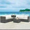 thumbnail image 3 of Costway 8 PCS Wicker Sofa Rattan Furniture Set  Patio Furniture w/ Storage Table White, 3 of 10