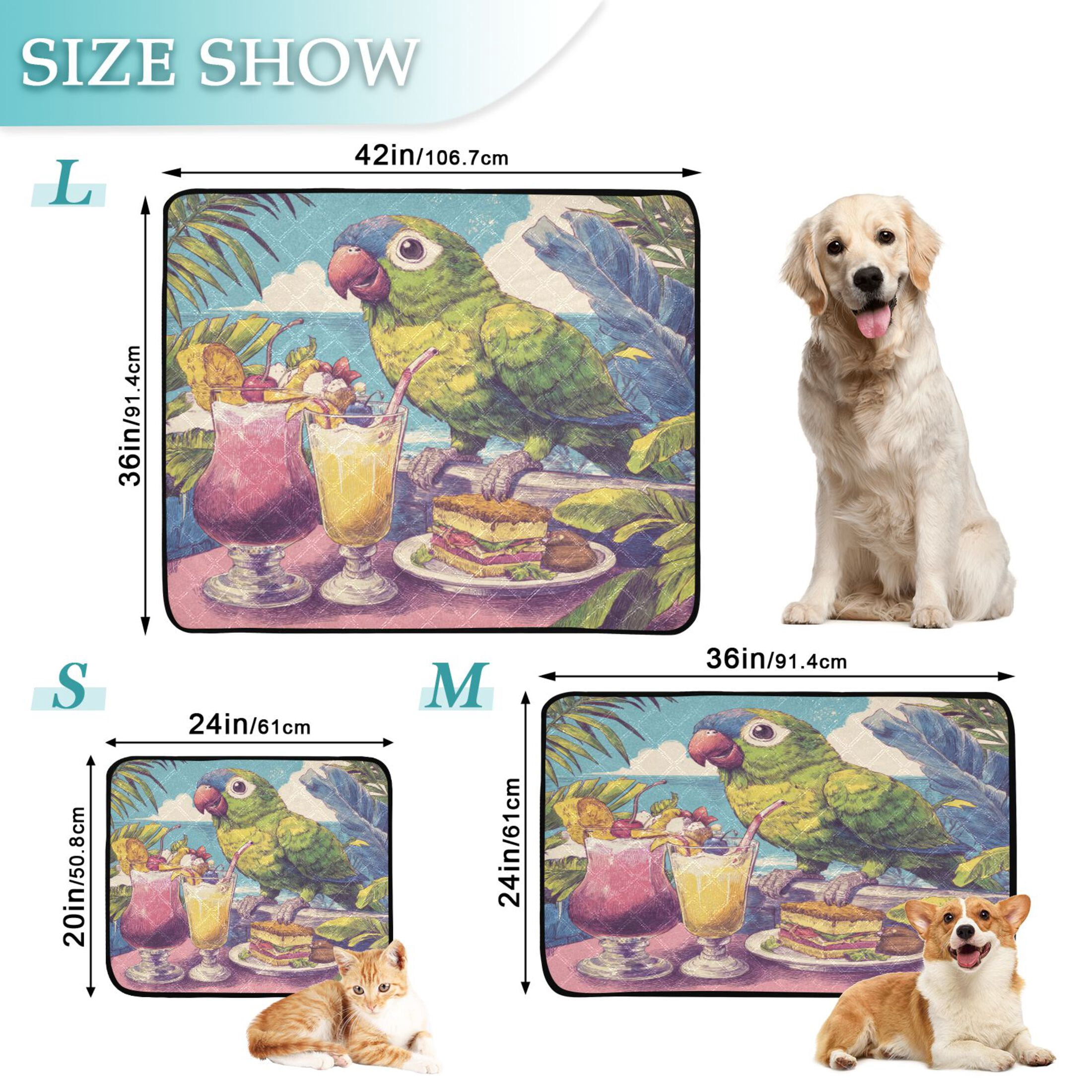 Qxltty Green Parrot Cat litter Pads Pet Set of 2 Diaper Mats Center Anti-leakage Layer Absorbent Soft and Comfortable