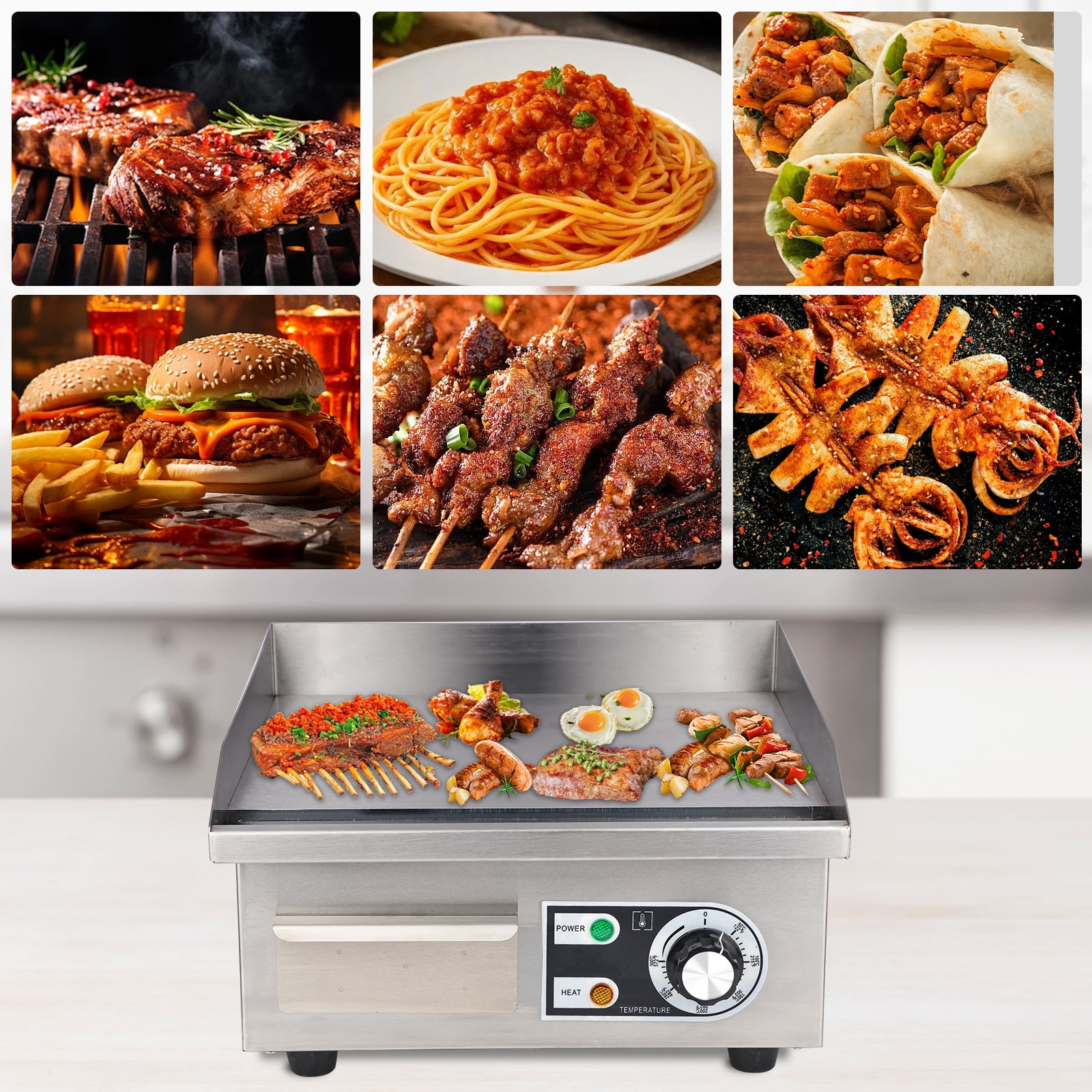 Small Electric Grill Pan, 0~300℃ Adjustable Temperature Stainless Steel Steak Grill Pan, Suitable for Everyday Family Cooking