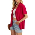 thumbnail image 3 of JWD Women’s Summer Cardigans Lightweight Open Front Draped Ruffles Hem Short sleeved thin cardigan with curved edges, elegant, casual, lightweight cardigan Red-XL, 3 of 6