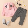 thumbnail image 4 of Fesfesfes Toddler Kids Girls Solid Color Cotton Ruffle Bow Clothes Hoodies Rabbit Ear Suit, 4 of 8