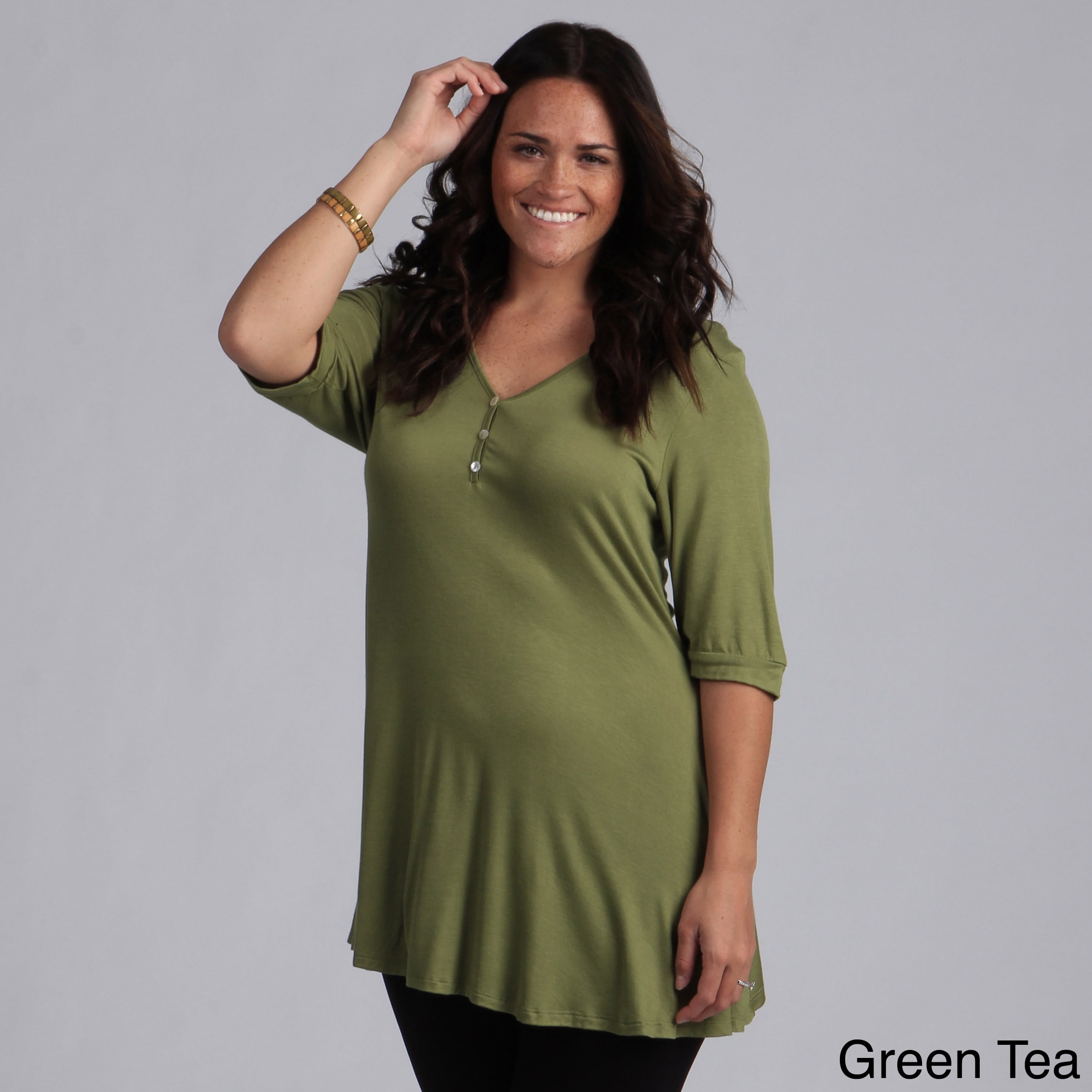 Women's Plus Size Henley Tunic Top