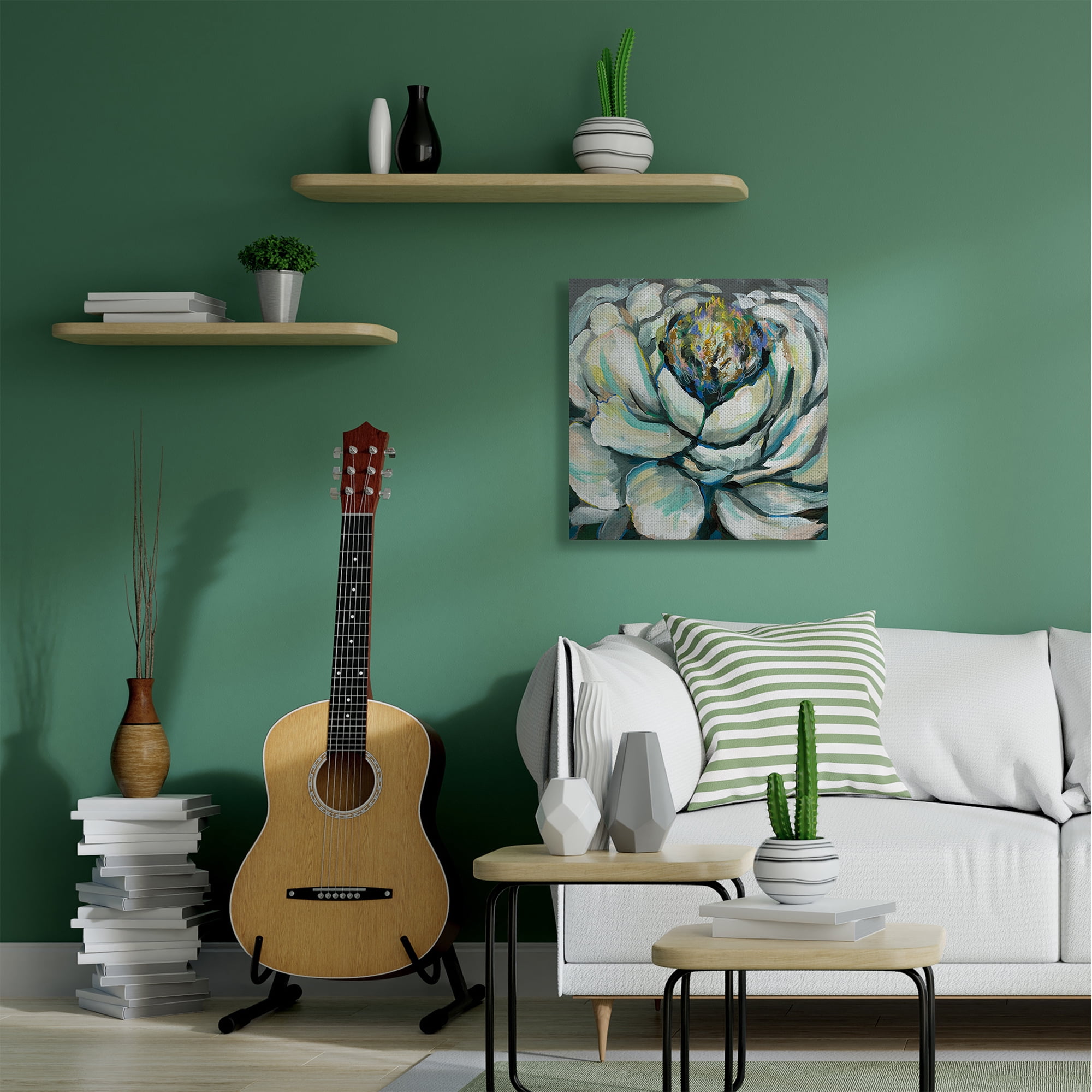 Stupell Industries Flower Bloom Neutral White Blue Petal Painting Canvas Wall Art by Jeanette Vertentes