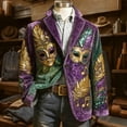 thumbnail image 4 of YOIAVAIOY Mardi Gras Blazer for Men Lightweight Corduroy Carnival Themed Pattern Two Button Parada Party Slim Fit Jacket with Pockets Purple M, 4 of 5