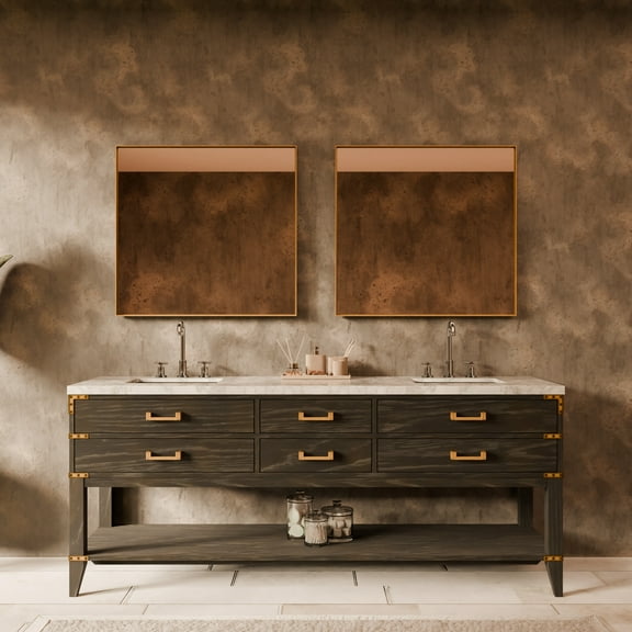 Woodhaven 80 in W x 22 in D Black Oak Double Bath Vanity, Carrara Marble Top and 36 in Mirrors