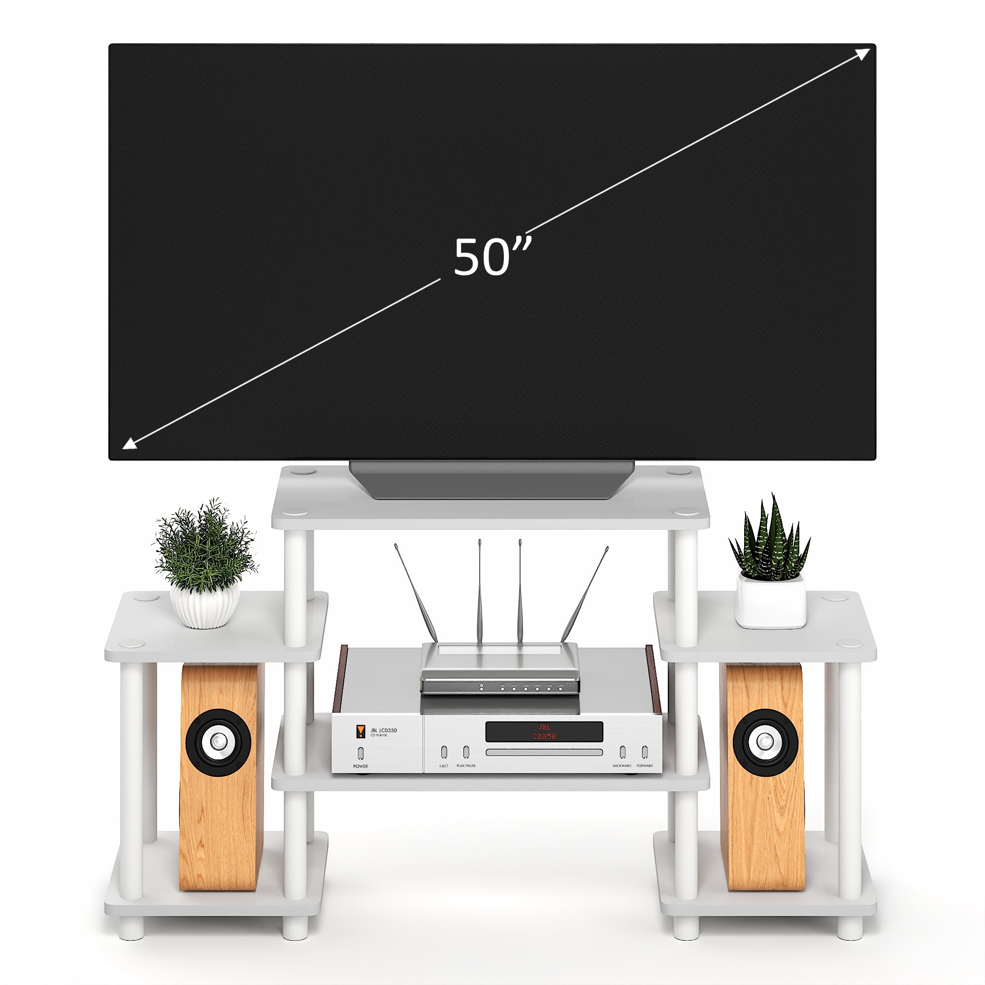Furinno TURN-N-TUBE 6 Open Shelf Entertainment Center for TV up to 32 Inch White