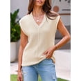 thumbnail image 2 of Summer Womens V Neck Cap Sleeve Tops Casual Loose Fit Knit Lightweight Going Out Sweater Pullover Top, 2 of 6