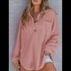 thumbnail image 5 of Tops de Punto Gofre para Mujer, Camisetas Henley de Larga con Cuello en V, Color Liso, Túnica Informal Rosa Oscuro XL, 5 of 6