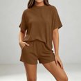 thumbnail image 3 of MLCDZ 2 Piece Sets for Women Matching Lounge Sets Summer Outfits Casual Loungewear Ribbed Loose Set Short Sleeve Crew Neck Top and Shorts with Pockets, 3 of 6