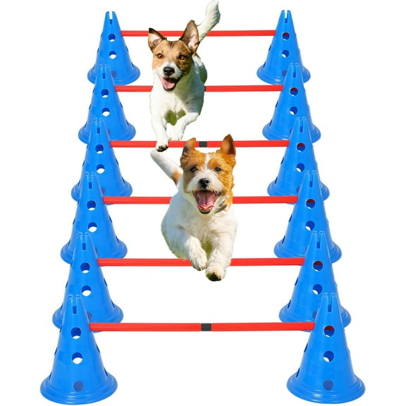 ChaoLink Dog Agile Hurdle Cone Set,Puppy Agile Training Hurdle 12 Cones & 6 Agile Rods Combo,Dog Agile Training Equipment 4-Height Adjustable Obstacle with Storage Bag
