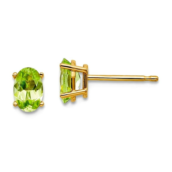 14k Yellow Gold Polished 6x4 Oval August Peridot Post Earrings 6x4mm Wide Stud Earring for Women