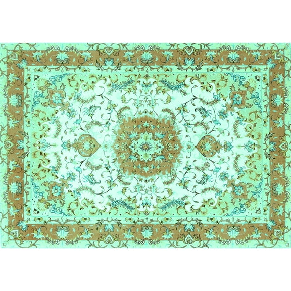 Ahgly Company Machine Washable Indoor Rectangle Persian Turquoise Blue Traditional Area Rugs, 5' x 7'
