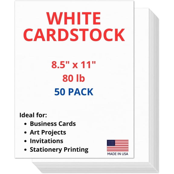50 Sheets of Heavyweight White Cardstock Ideal for Business Cards, Art Projects, Invitations, and Stationery Printing | 80 lb Weight | 8.5 x 11 inches | Thick Cover Stock (216 gsm) |