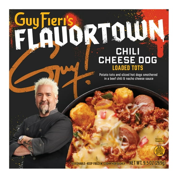 Guy Fieri's Flavortown Chili Cheese Dog Loaded Tots in a Beef Chili & Nacho Cheese Sauce Bowl, 9.5 oz (Frozen)
