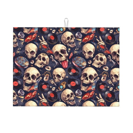 

Dish Drying Mat Skull record rock Highly Absorbent Microfiber Drying Mat Kitchen Counter or Sink Drawer Liner 16x18 Kitchen Drying Mat Coffee Mat Kitchen Essentials