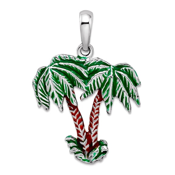 925 Sterling Silver Rhodium Plated Polished Enameled Palm Trees Pendant Necklace 30.3mm long Pendant for Women