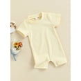 thumbnail image 3 of Franhais Baby Boy Girl Summer Jumpsuit Short Sleeve Round Neck Solid Color Ribbed Romper, 3 of 9